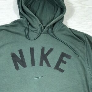 Green Nike Hoodie Men Medium Big Logo Drawstring Pockets Cotton Blend FV9919-338